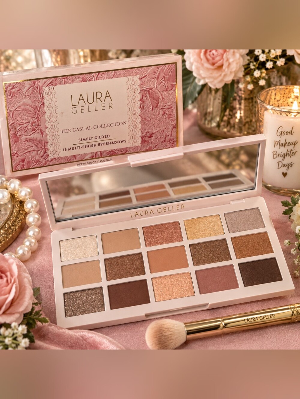 Laura Geller Simply Gilded 15 Multi-Finish Eyeshadow Palette Neutral Gold Shades